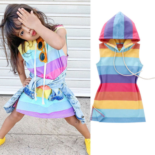 Rainbow Striped Dress Hoodie