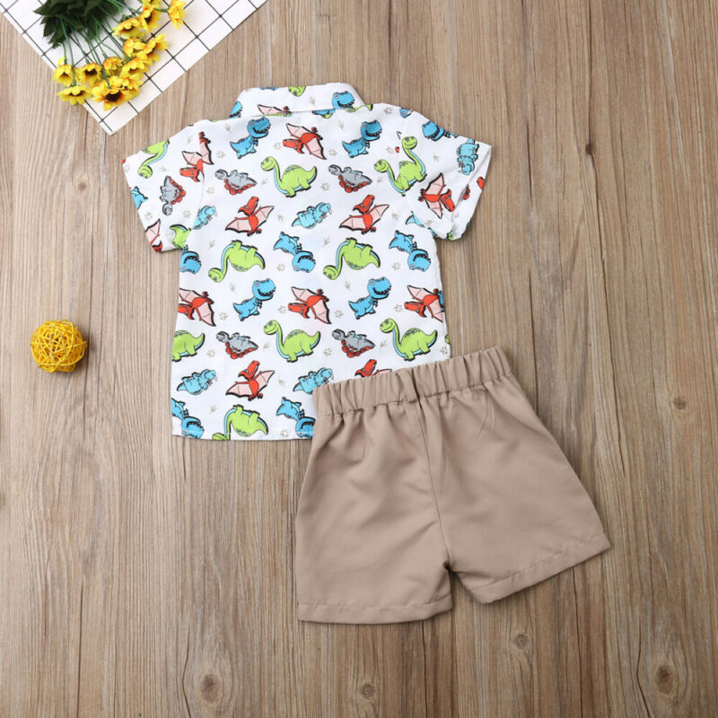 Smart Dinosaur Short-sleeved Shirt and Shorts Set