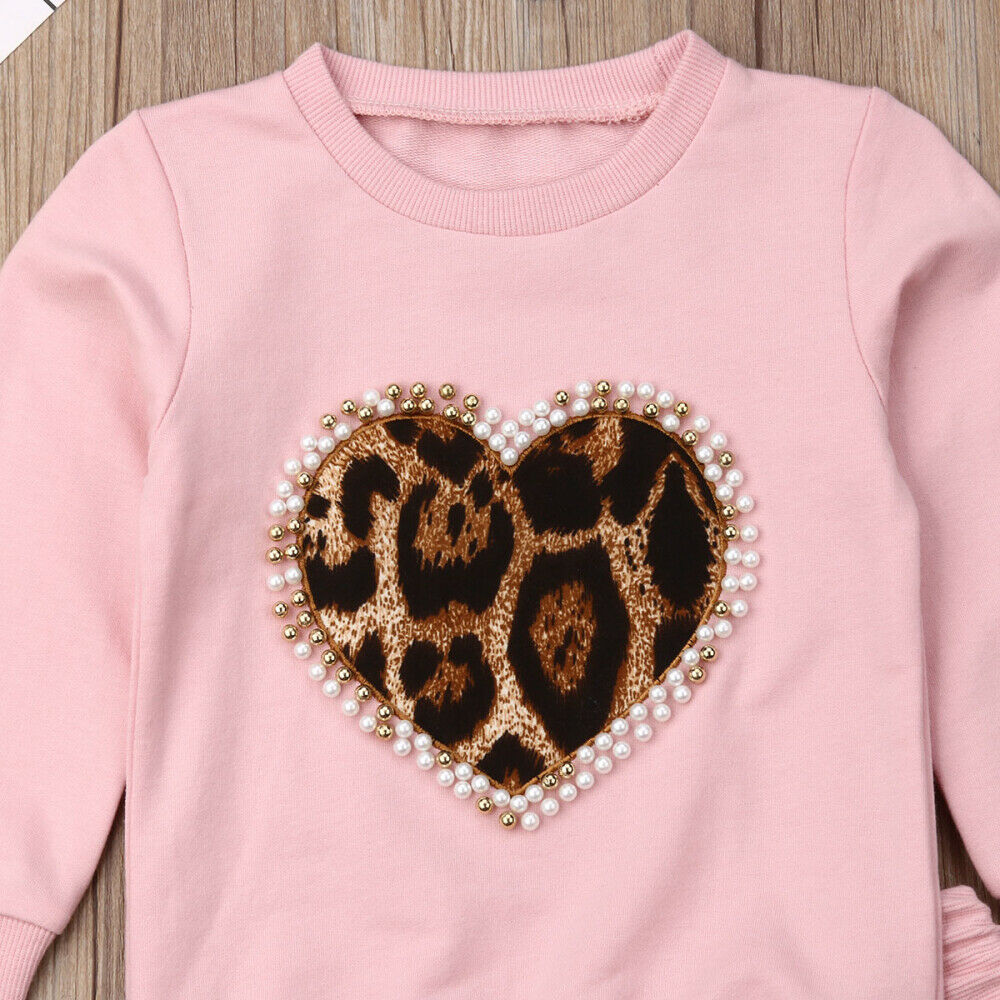Girl Baby Girl Pink Leopard Heart Tracksuit Set