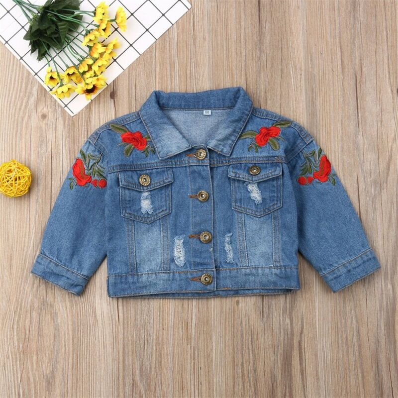 Kid Baby Girl Embroidery Denim Casual Jacket