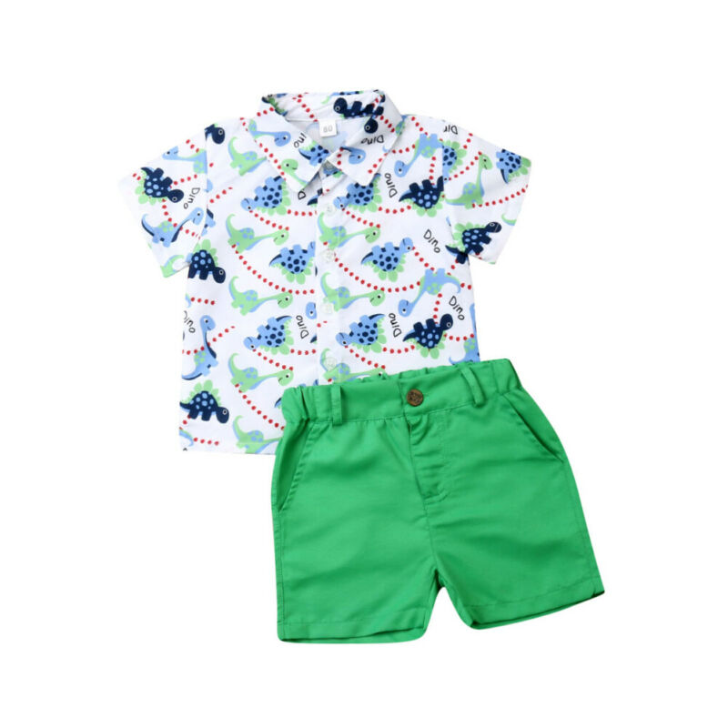 Dinosaur Green Shorts Summer Set