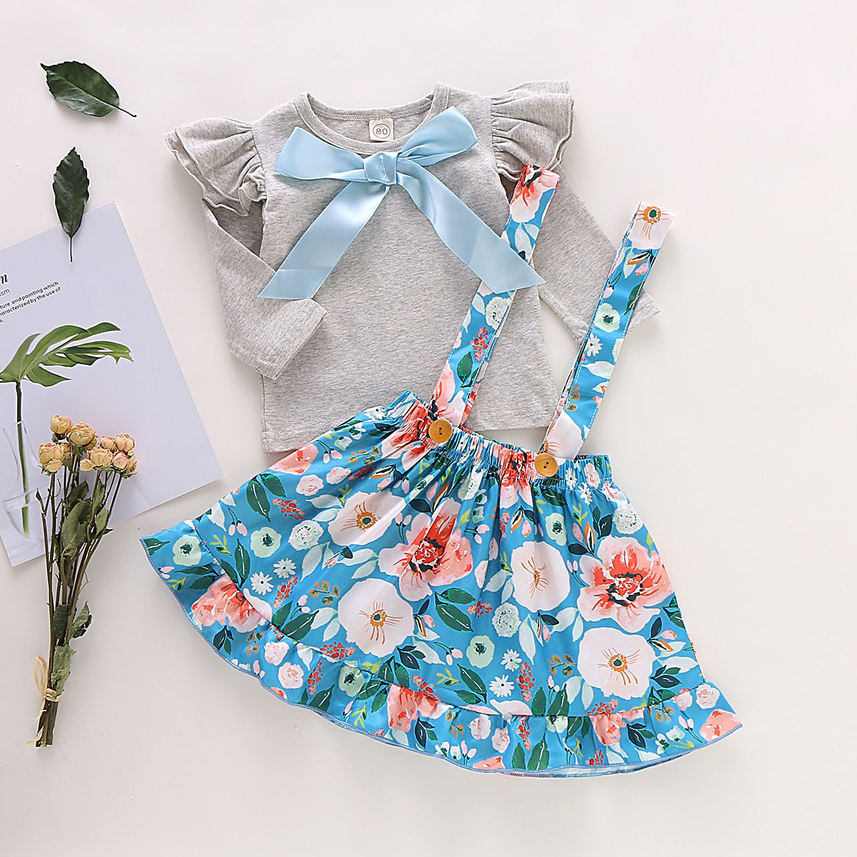 Girl Baby Girl Floral Gray Skirt Set