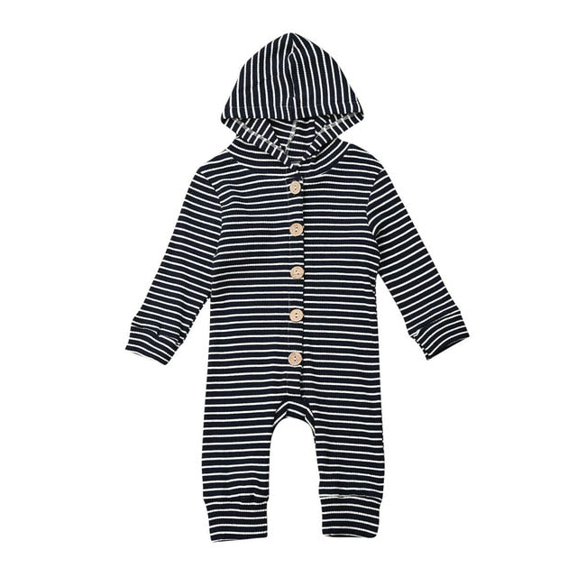 Baby Boy Girl Winter Hooded Striped Romper