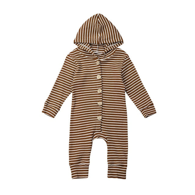 Baby Boy Girl Winter Hooded Striped Romper