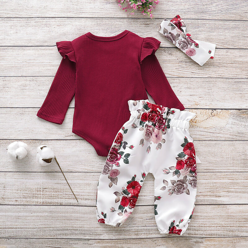 Baby Girl Red Floral Romper Set