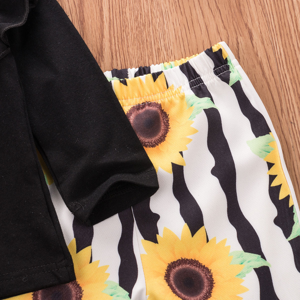 Girl Baby Girl Black Ruffle Top Sunflower Pants Set
