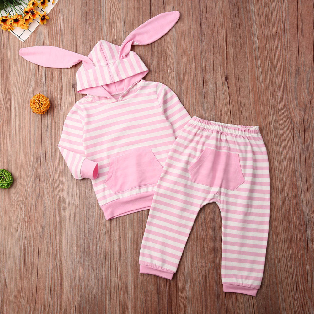 Baby Girl Pink Striped Rabbit 3D Ears Set