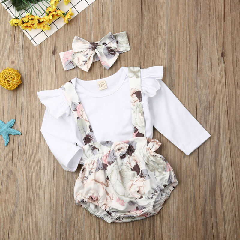 Baby Girl Long Sleeve Flower Shorts Set