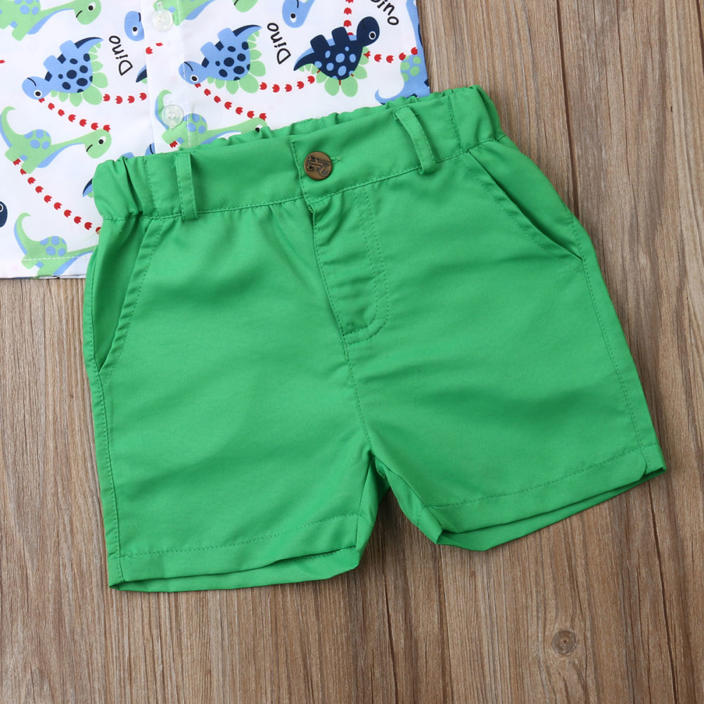 Dinosaur Green Shorts Summer Set