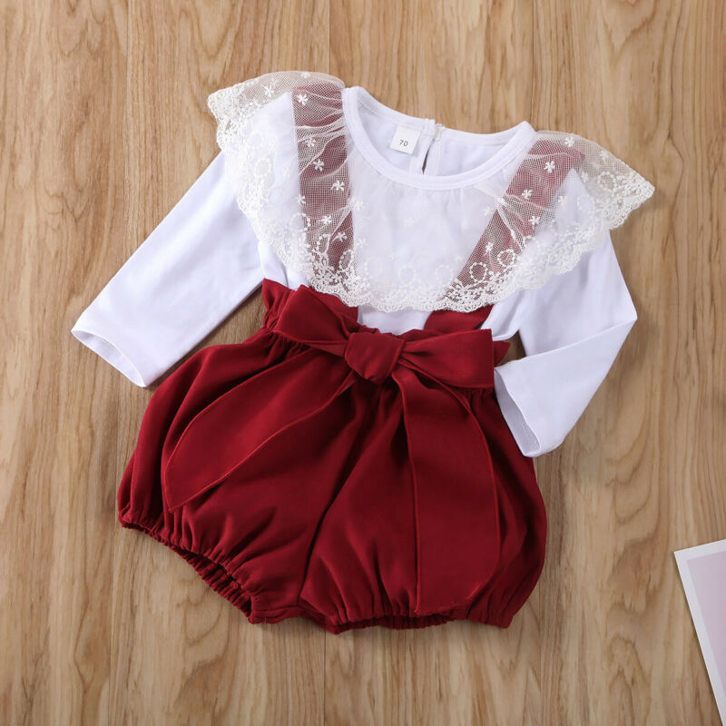 Baby Girl White Lace Leaf Short Set