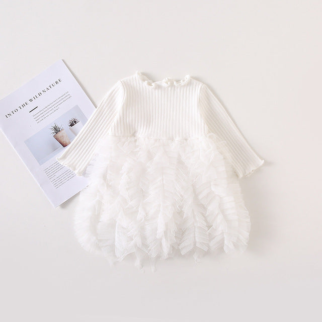 Girl Baby Girls Solid Fluffy Lace Cotton Layers Dress