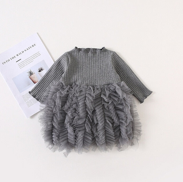 Girl Baby Girls Solid Fluffy Lace Cotton Layers Dress