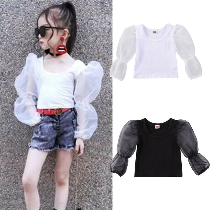 Girl Baby Girl Lace Puff Sleeve Top Blouse