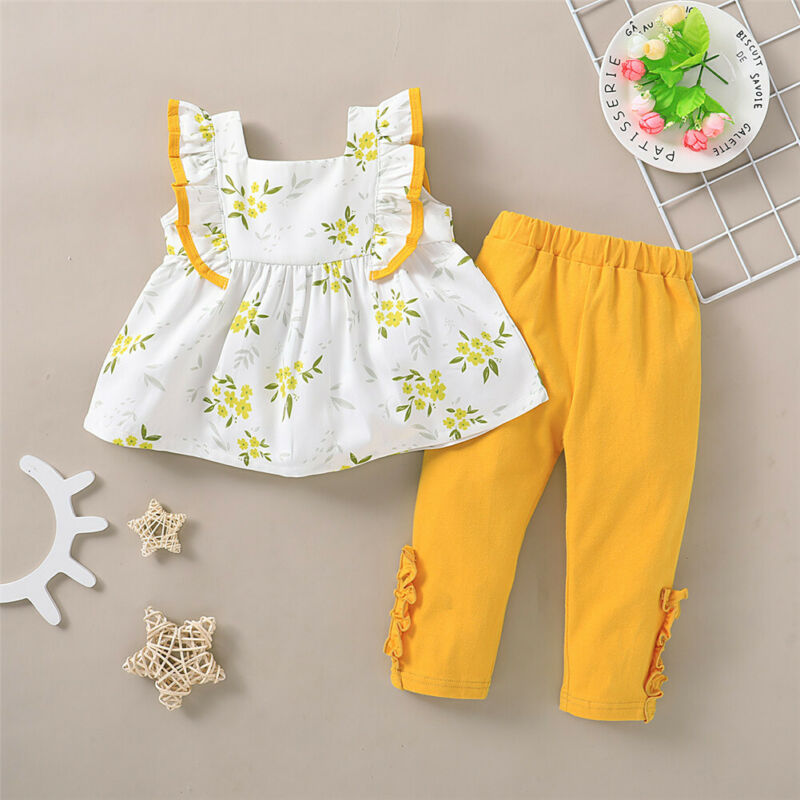Girl Baby Girl Ruffle Floral Top Yellow Pants Set