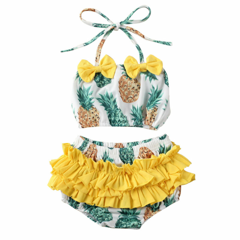 Girl Baby Girl 2-piece Cute Pineapple Swimsuit Set