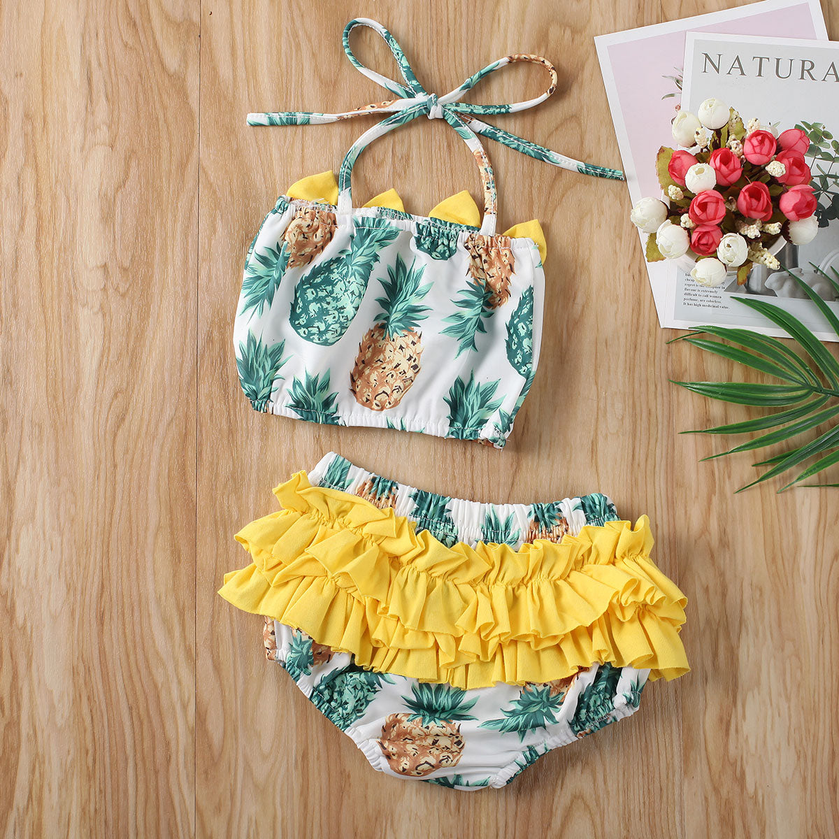 Girl Baby Girl 2-piece Cute Pineapple Swimsuit Set