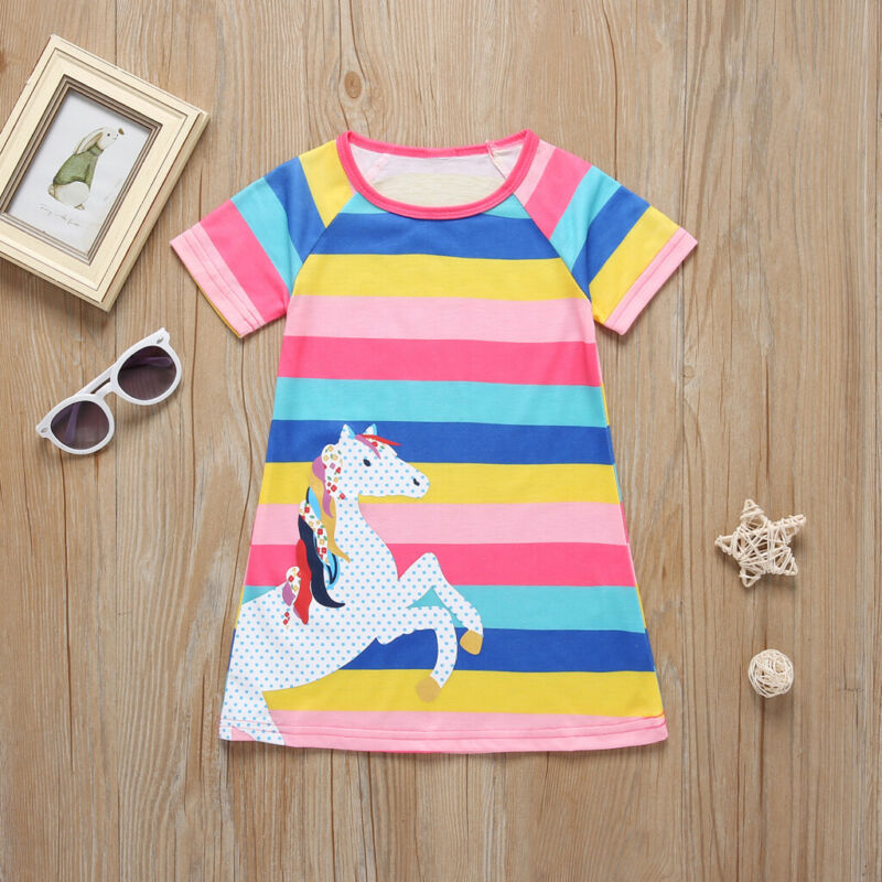Striped Rainbow Unicorn Dress