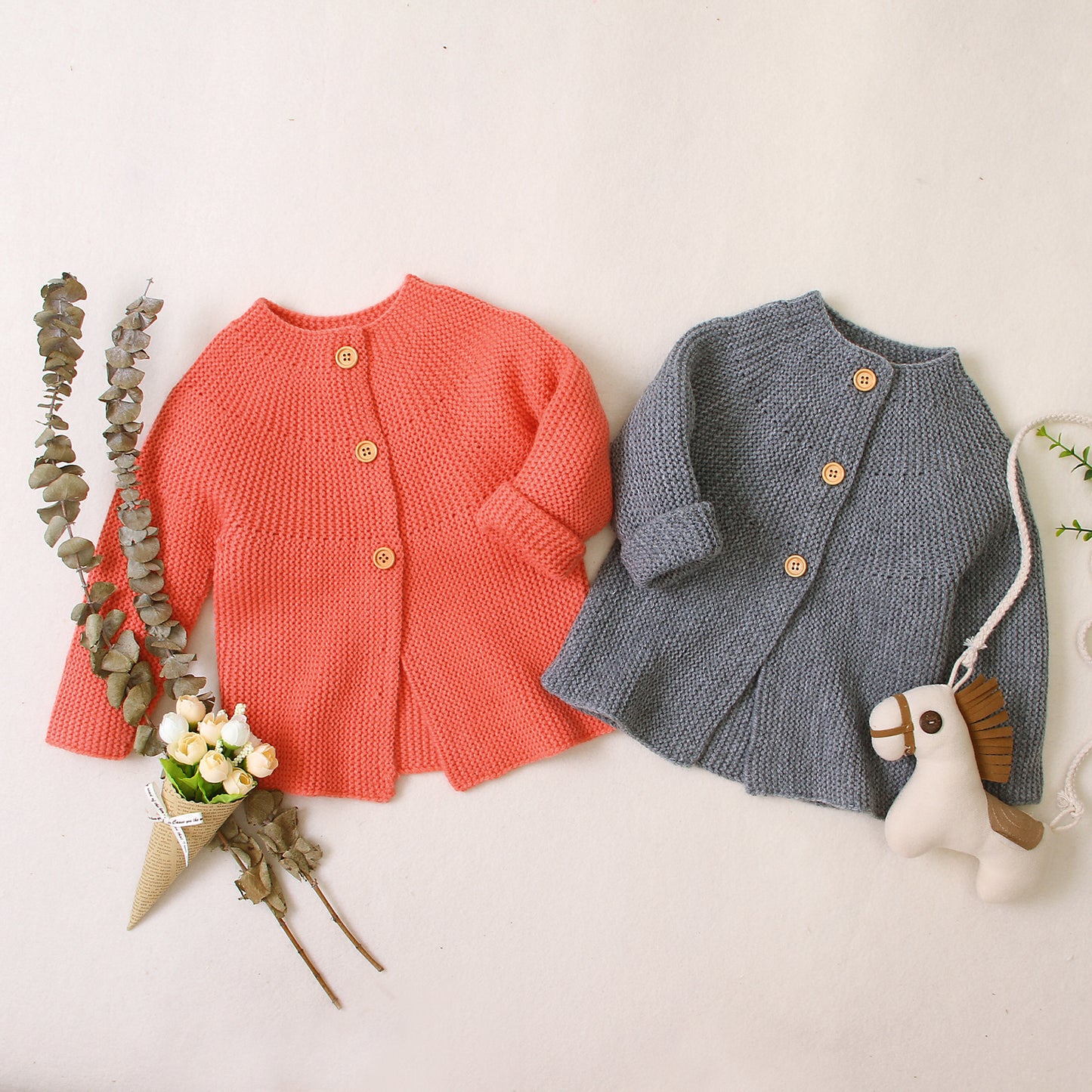 Solid Knitted Long Sleeve Cardigan Button Outwear