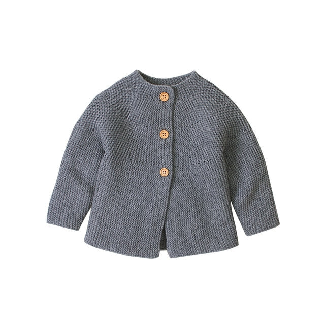 Solid Knitted Long Sleeve Cardigan Button Outwear