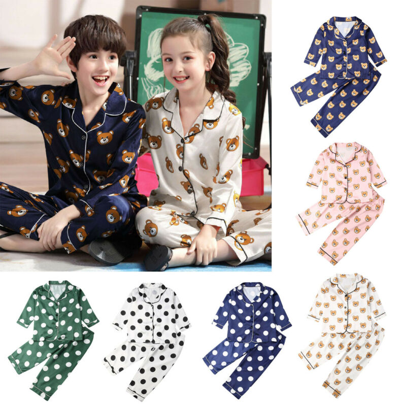 Bear Polka Dot Silk Pyjamas Set