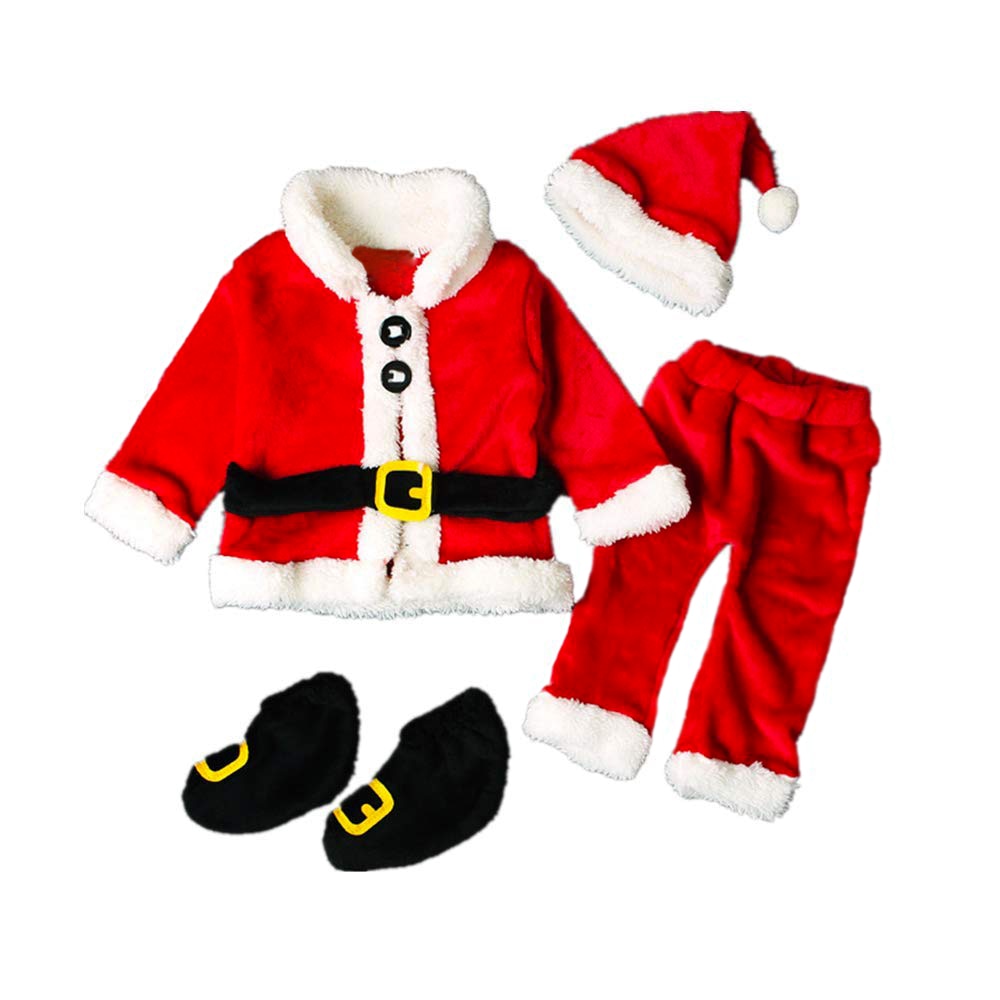 Toddler Girl Boy Christmas Santa Claus Fuzzy Costume Jacket Pants Hat Shoes Set