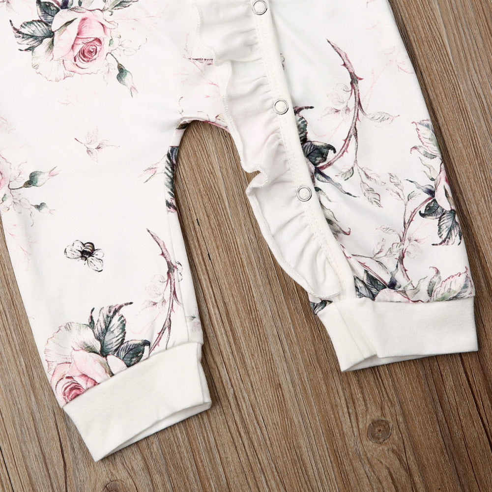 Baby Cotton Flower Print Ruffle Jumpsuit