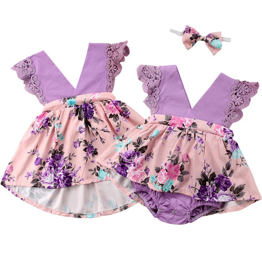Girl Baby Girl Purple Matching Dress Jumpsuit