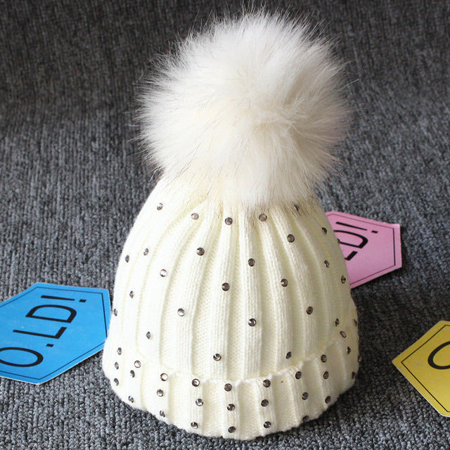Baby Girl Toddler Warm Knit Hat Ball