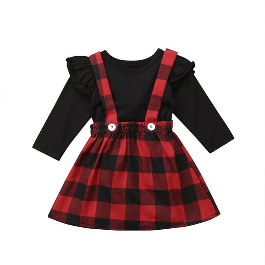 Girl Baby Girl Winter Black Red Skirt Set