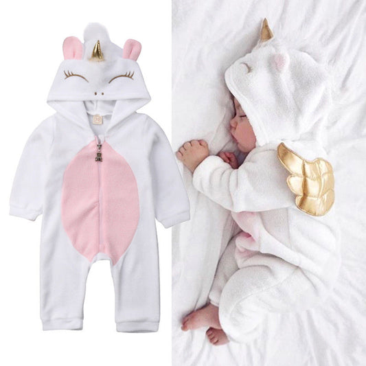 Baby Girls 3D Unicorn Hooded Jumpsuit