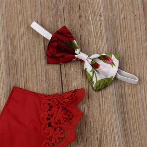 Baby Girl Lace Floral Jumpsuit Red Set
