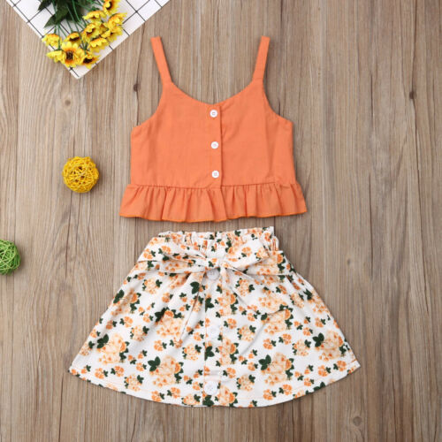 Girl Baby Girl Stylish Orange Sling Tops Skirt Set