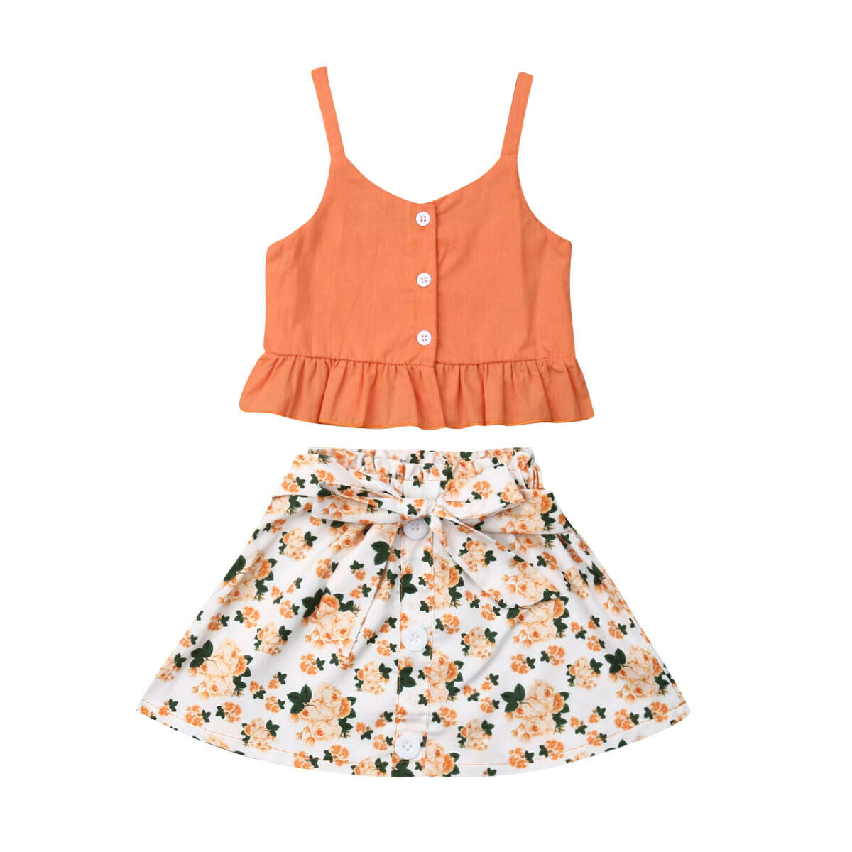 Girl Baby Girl Stylish Orange Sling Tops Skirt Set